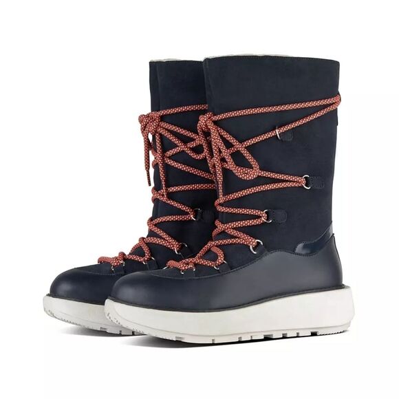 NWOB|Fitflop Skandi Navy Blue Suede and Wool Calf-Length Boots, 6.5 - Picture 1 of 8